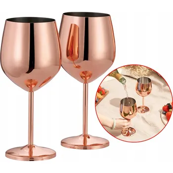 Sklenice SADA SKLENIC NA VÍNO GIN RŮŽOVÉ ZLATO OCELOVÉ 500ML DÁREK 2KS