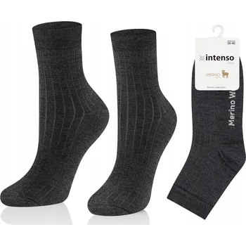 Dámské ponožky Dámské vlněné PONOŽKY INTENSO 90% merino vlna, teplá, GRAFIT melanž