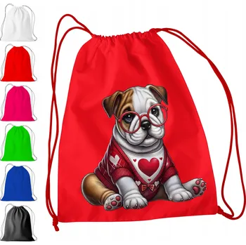 Obraz ČERVENÝ SÁČEK DO ŠKOLKY, ŠKOLY, NA TV - BULDOK SE SRDCEM DÁREK