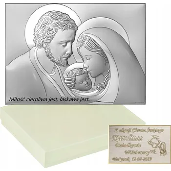 Obraz STŘÍBRNÝ OBRAZ SVATÉ RODINY PAMÁTKA SVATBY + GRAVÍROVÁNÍ