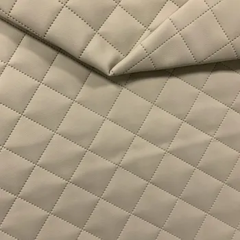 Čalounická látka EKO KŮŽE SKAJ PROŠÍVANÁ KARO 5x5 - Světle béžová