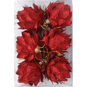 Vánoční ozdoba SEIZIS Koule květ 6ks, pr. 6cm - červený