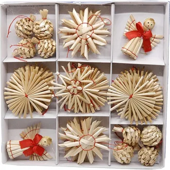 Vánoční ozdoba UH Sada slaměných ozdob s anděly 35ks, červené