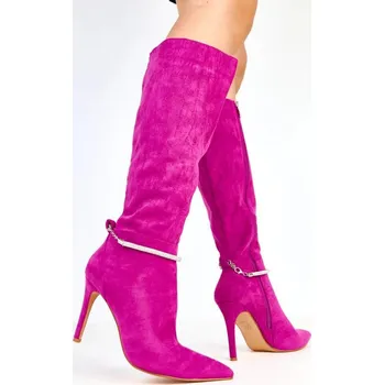 Dámská móda Dámské vysoké kozačky na podpatku AX-125 Fuchsie - COMER fuchsie 40