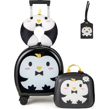 Sada: Malý kufr na kolečkách + batoh Příruční zavazadlo pro děti - tučňák