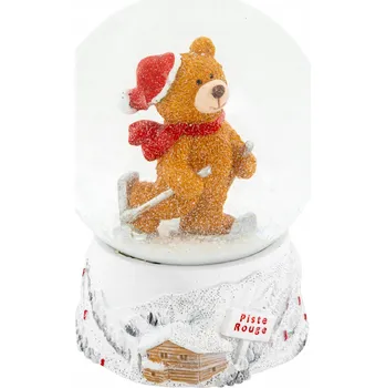 Obraz SNĚHOVÁ KOULE S MEDVÍDKEM NA LYŽÍCH Ø 8 CM POLYRESIN ZIMNÍ DEKORACE