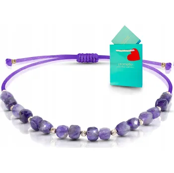 Náramek Ametystový náramek s ametystem, zlatý na šňůrce, stříbro pozlacené 925