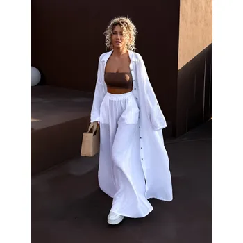 Dámské šaty Bílé dlouhé maxi mušelínové košilové šaty EVANES Velikost: ONESIZE