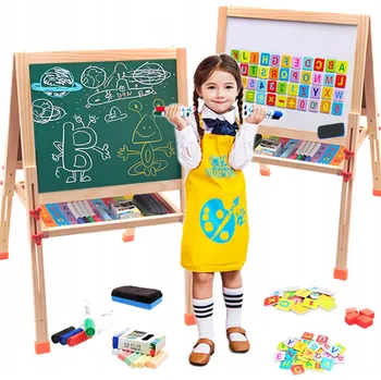 DŘEVĚNÁ MAGNETICKÁ KŘÍDOVÁ OBOUSMĚRNÁ TABULE PRO DĚTI 45X90CM VELKÁ