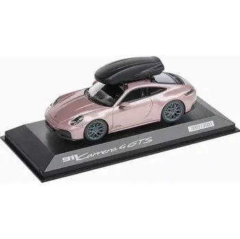 autíčko PORSCHE 911 Carrera 4 GTS (992.2) Limited Edition frozen berry Model 1:43 se střešním boxem starorůžová metalíza (Tlakově litý sběratelský model)
