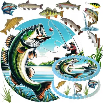 Jedlá dekorace na dort OPLATEK NA DORT RYBÁŘ + TEXT + JEDLÉ DOPLŇKY, DEKORACE - rybář