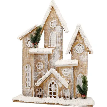 Vánoční dekorace SEIZIS Domečky zasněžené dřev. 2D s 10LED - 43cm