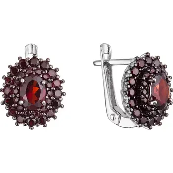 Náušnice Stříbrné náušnice bohatě osazené rudými pravými kameny 11497.3 garnet