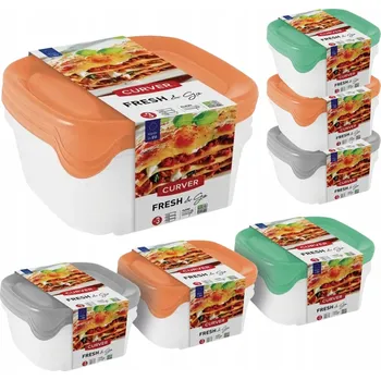 Dóza na potraviny Sada čtvercových dóz Freshgo Mix mátová/ světle šedá/ broskvová 3x0,8L Curver