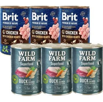 Brit Premium by Nature Chicken With Chicken Hearts 3x400g + Wild Farm Superfood Duck 3x400g