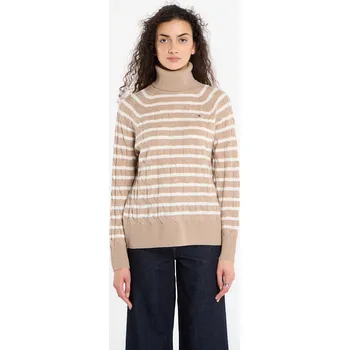 Dámský svetr Svetr Tommy Hilfiger Soft Wool Cable Roll-Neck Ls Sweater Safari Canvas Heather/ Ivory Petal Stp M