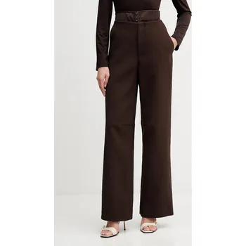 Dámské kalhoty Kalhoty Rotate dámské, hnědá barva, široké, high waist, 1149412910 89X, vel. 40