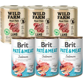 BRIT PATE & MEAT SALMON 3x800g + WILD FARM Pate Lamb 3x800g