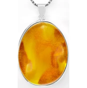 Přívěsek Velký stříbrný přívěsek (Ag 925/1000) s baltským jantarem QAA, cca 52 x 42 mm, "krajka z medu II" (JA4231P)