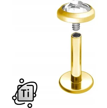 Náušnice Zlatý LABRET TITANOVÝ INTERNAL s krystalem zirkonu Crystal 1,2/8/4 mm