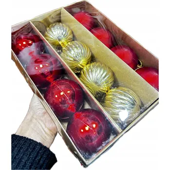 Vánoční dekorace Sada vánočních ozdob červené a zlaté 12 kusů Plast