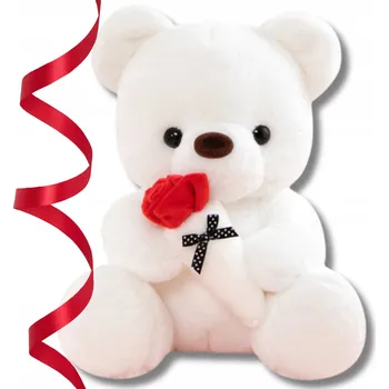 plyšák Bílý Medvídek Plyšák s Červenou Růží - Perfektní Dárek na Valentýna