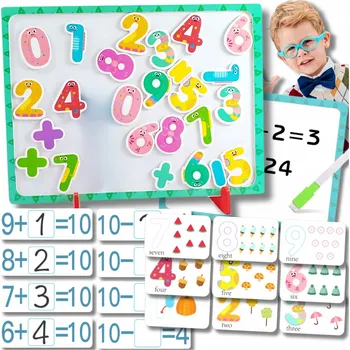 Dřevěná hračka DŘEVĚNÁ MAGNETICKÁ TABULE KŘÍDOVÁ POČÍTADLO ČÍSLICE HODINY VZDĚLÁVACÍ VELKÁ