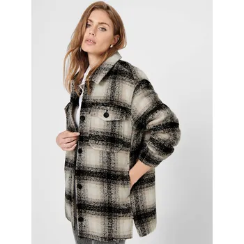 Dámská casual bunda Béžovo-černá kostkovaná volná košilová bunda ONLY Allison Only šedá 1815166