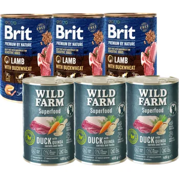 Krmivo pro psa Brit Premium by Nature Lamb With BUCKWHEAT 3x400g + Wild Farm Superfood Duck 3x400g