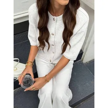 Dámský svetr SHEIN BÍLÝ SVETR KNOFLÍKY 3/4 RUKÁVY (S)