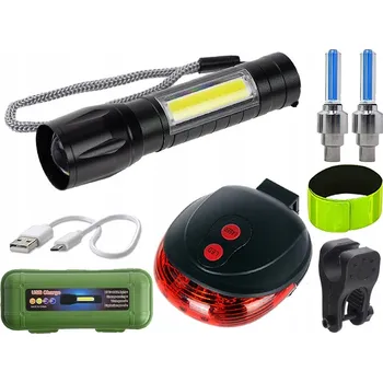 Cyklosvítilna USB SVĚTLO NA KOLO SADA PŘEDNÍ ZADNÍ COB + CREE