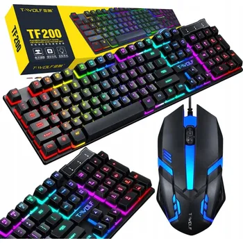 Klávesnice MECHANICKÁ HERNÍ KLÁVESNICE S PODSVÍCENÍM + MYŠ T-WOLF TF200