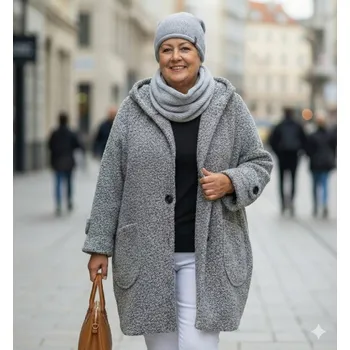 Čepice Dámský pletený set světle šedý