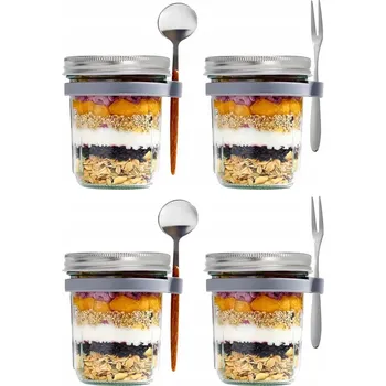 Sklenice Sklenice Nádoby na ovesnou kaši Lunchbox 470 ml 4 Ks Příbory 2x Lžíce Vidličky