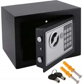 Trezor MALÝ DOMÁCÍ TREZOR ELEKTRONICKÝ OCELOVÝ ČERNÝ NA KÓD A KLÍČ, MONTÁŽ NA ZEĎ