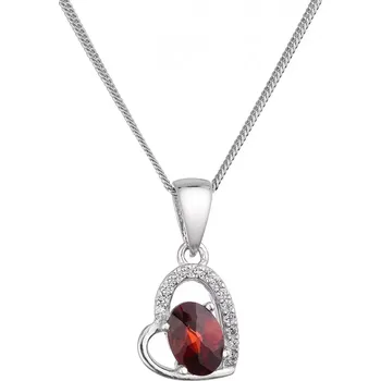 Náhrdelník Stříbrný náhrdelník luxusní s pravým minerálním kamenem rudé srdce 12090.3 garnet chekker