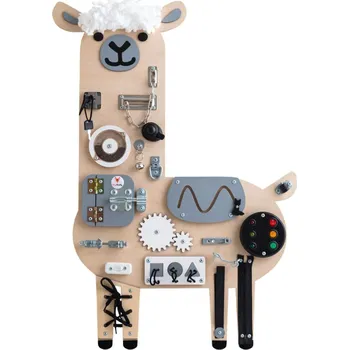 Dřevěná hračka Foxy Family Montessori activity board Los Amigos Lama Mika růžová Varianta: Bez stojanu - montáž na zeď