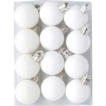 Vánoční ozdoba UH Set 12 koulí bílých, 3cm, mat/lesk/třpyt