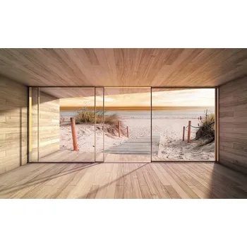 Fototapeta Fototapeta 3D PLÁŽ MOŘE VÝHLED Z TERASY 368x254 cm