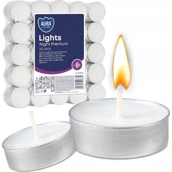 Svíčka Parafínové čajové svíčky Bez vůně Aura 50 ks