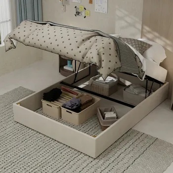 Postel Jednolůžková dřevěná postel Arhatreya 140x200 v odstínech béžové