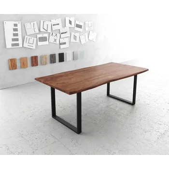 Jídelní stůl DELIFE Jídelní stůl Edge 200x100 akácie hnědá kov černá Live-Edge