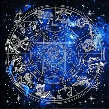 Duchovní oltářní plátno se znamením – modré 50×50 cm pro tarot, rituály i krystaly