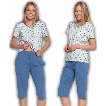 Dámské noční prádlo BAVLNĚNÉ DÁMSKÉ PYŽAMO MORAJ 3/4 KALHOTY KRÁTKÝ RUKÁV KVĚTINOVÝ VZOR L