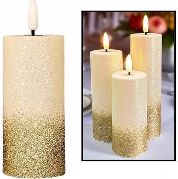 Svíčka LED SVÍČKA NÁPLŇ DO HŘBITOVNÉ SVÍČKY se zlatými třpytkami NA BATERIE 13,5 cm