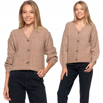 Dámský svetr DÁMSKÝ SVETR KARDIGAN KRÁTKÝ VOLNÝ ELEGANTNÍ PRO KAŽDODENNÍ NOŠENÍ MORAJ MOCCA L