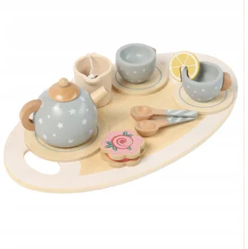 Dřevěná hračka Dřevěná sada na čaj pro děti, čajový servis na hraní, šálky - šedá