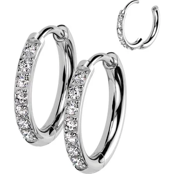 Náušnice Steel Edge Titanové náušnice kroužky se zirkony SETRH02-10 Barva: Steel