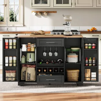 Servírovací stolek Jídelní skříňka Kuchyňský vozík Ostrov Skládací deska Černá 120x45/70x92cm