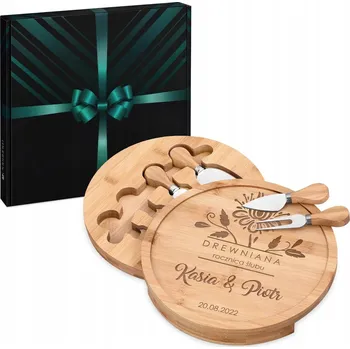 Kuchyňské prkénko Servírovací prkénko na sýry Murrano bambusové kulaté béžové 25 cm se sadou nožů